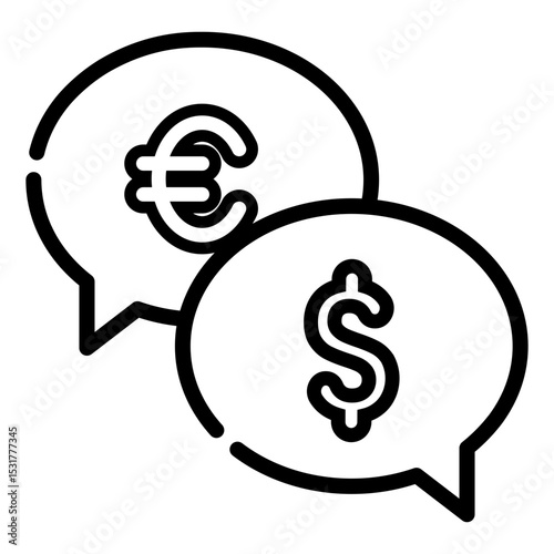 Made in uk two speech bubbles showcase the euro and dollar signs vector icon outline style.