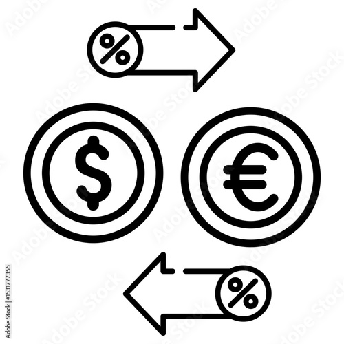 Made in uk two euro coins and arrows with percentage signs depict economic growth vector icon outline style.