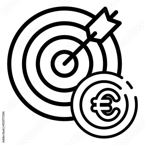 Made in uk a target with an arrow hitting the bulls eye and a euro coin next to it vector icon outline style.