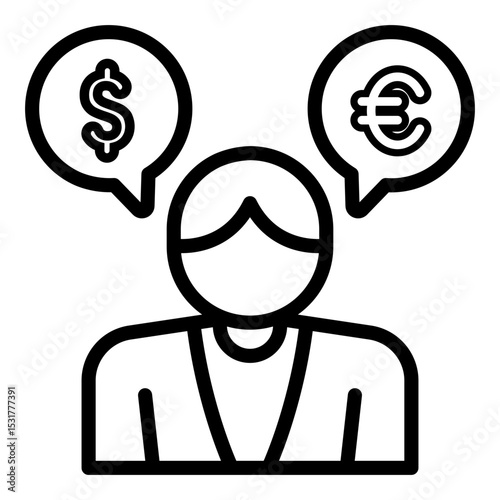 Made in uk a person ponders the dollar and euro vector icon outline style.