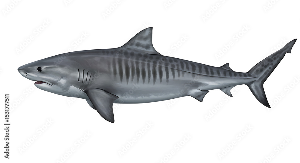 Obraz premium Detailed Illustration of a Tiger Shark in Profile View