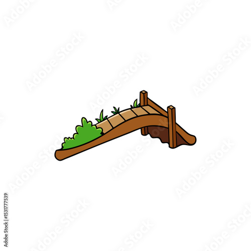 realistic collapsed wooden bridge on vector illustration