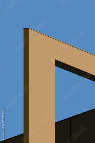 Architectural optical illusion in beige and blue. Abstract design ideal for illustrating perception, geometry, and engineering challenges.
