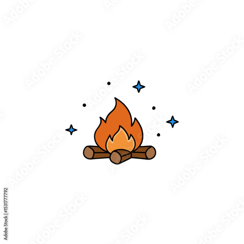 realistic crackling campfire under stars on white 