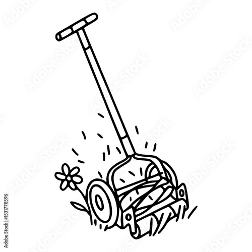 gardening tool : manual lawn mower drawing