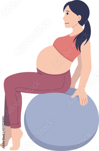 Expectant Mother Sitting on Exercise Ball
