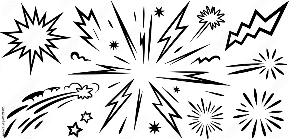 Obraz premium Black and White Comic Book Explosion Starburst Shapes Set