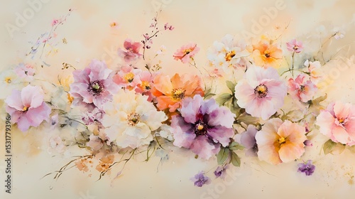 watercolor flowers border poster background
