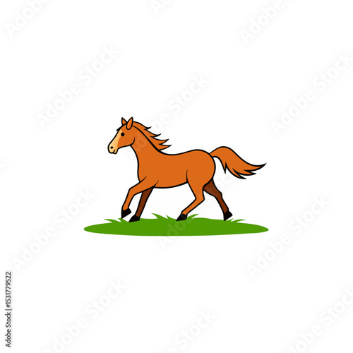 realistic horse galloping across meadow on white 