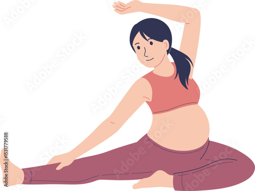 Pregnant Woman Stretching in Yoga Pose Illustration