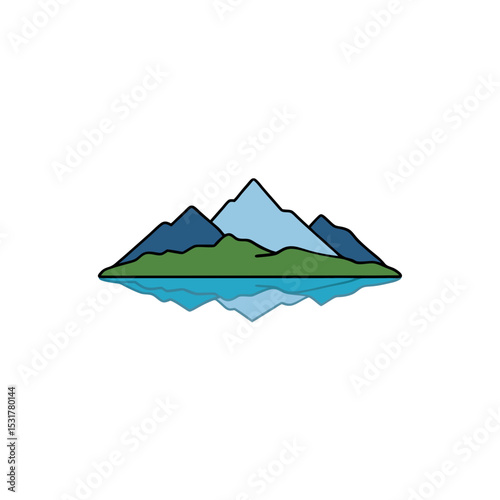 realistic mountain lake reflection on white 