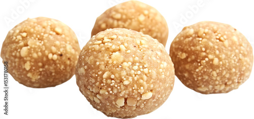 Traditional Indian laddu sweet ball close-up on a transparent background
