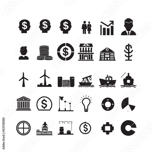 Collection of finance business and industry icons set