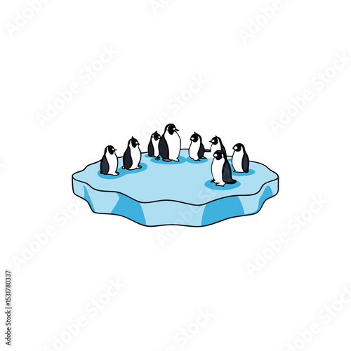realistic penguin colony on ice on white 