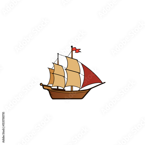 realistic sailing ship with full sails on white 
