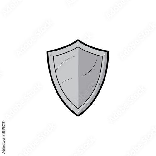 realistic silver shield scratched from battle 