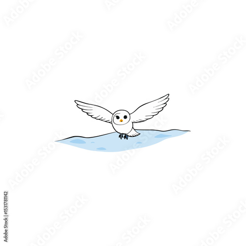 realistic snowy owl flying low over tundra 