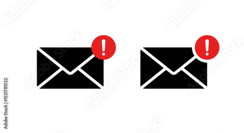 Error message icon isolated on white background. Email with exclamation mark symbol. Warning sign on mail envelope concept