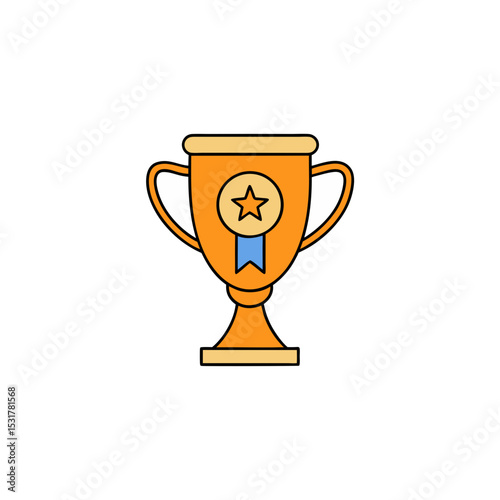 realistic trophy with ribbons on white background  