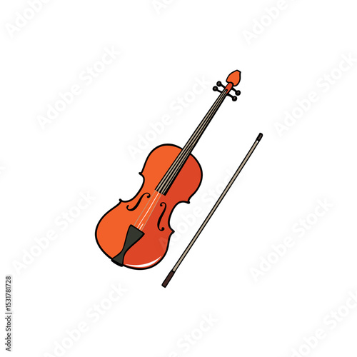 realistic violin bow and strings close up on white
