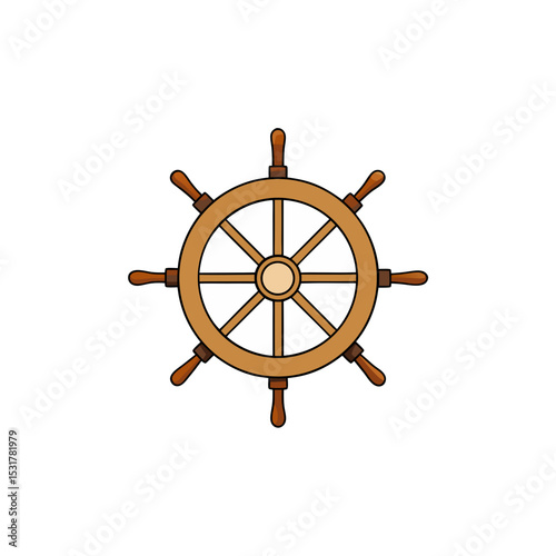 realistic wooden ship wheel on white background  
