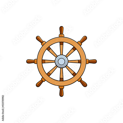 realistic wooden ship wheel on white background  