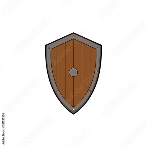 wooden shield with iron frame on white background .svg
