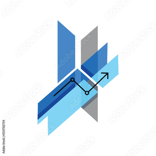 Abstract logo featuring a dynamic arrow charting upward growth over geometric shapes, ideal for business, finance, and data concepts.