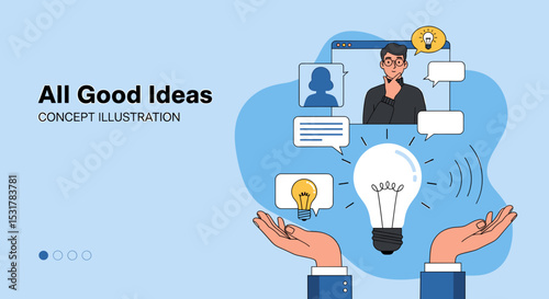 Concept Illustration of Good Ideas: This illustration showcases a graphic representation of innovative thinking and idea generation, focusing on the collaborative spirit of thought.