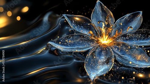 blue gold liquid star shaped flower poster background