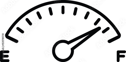 A simple black and white fuel gauge icon indicating a full reading on a white background