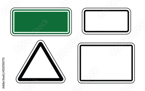 Four blank road sign templates in various shapes and colors for design and communication purposes.