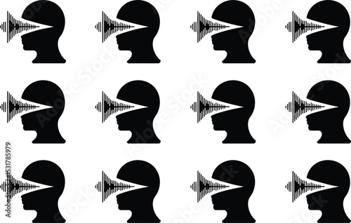 Conceptual abstract illustration depicting perception visualization and sound wave frequency on a white background