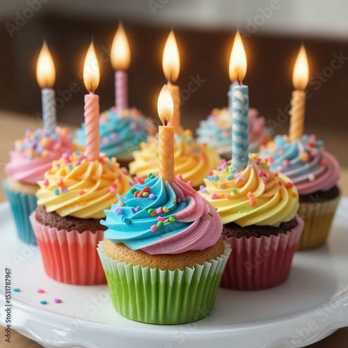 Colorful happy birthday cupcakes.