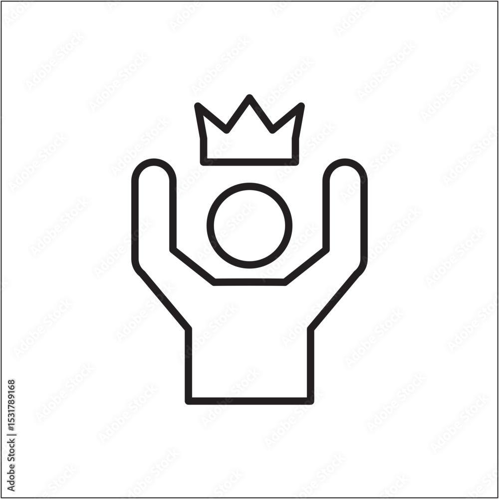 Person obtain a crown icon. Awarded employee icon. Icon symbol of win, victory, achievement, reward, prize. Vector illustration Person obtain a crown icon. Awarded employee icon. Icon symbol of win, victory, achievement, reward, prize. Vector illustration