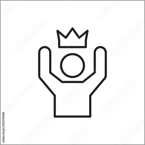 Person obtain a crown icon. Awarded employee icon. Icon symbol of win, victory, achievement, reward, prize. Vector illustration