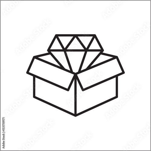 Diamon inside opened box icon. Reward and achievement icon. Icon symbol of win, victory, achievement, reward, prize. Vector illustration