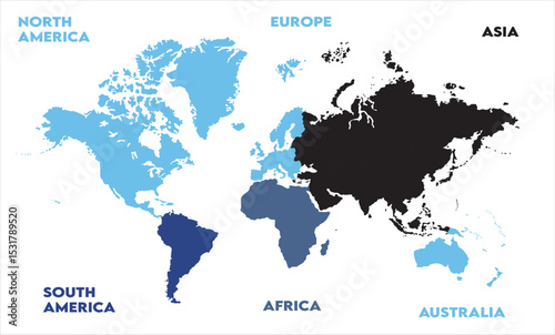 Minimalist map-10, modern world map graphic, Countries Silhouettes Stock Illustrations, Vectors