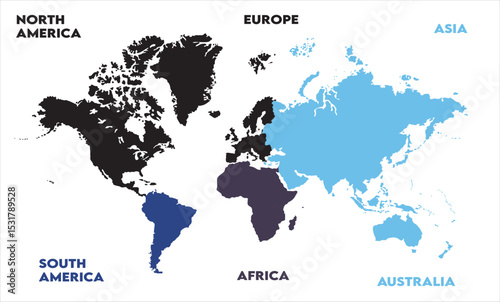 Minimalist map-11, modern world map graphic, Countries Silhouettes Stock Illustrations, Vectors