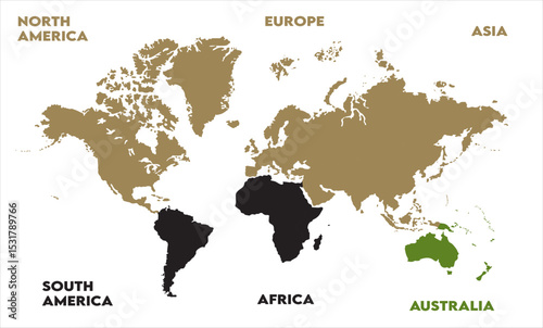 Physical map-07, modern world map graphic, Countries Silhouettes Stock Illustrations, Vectors