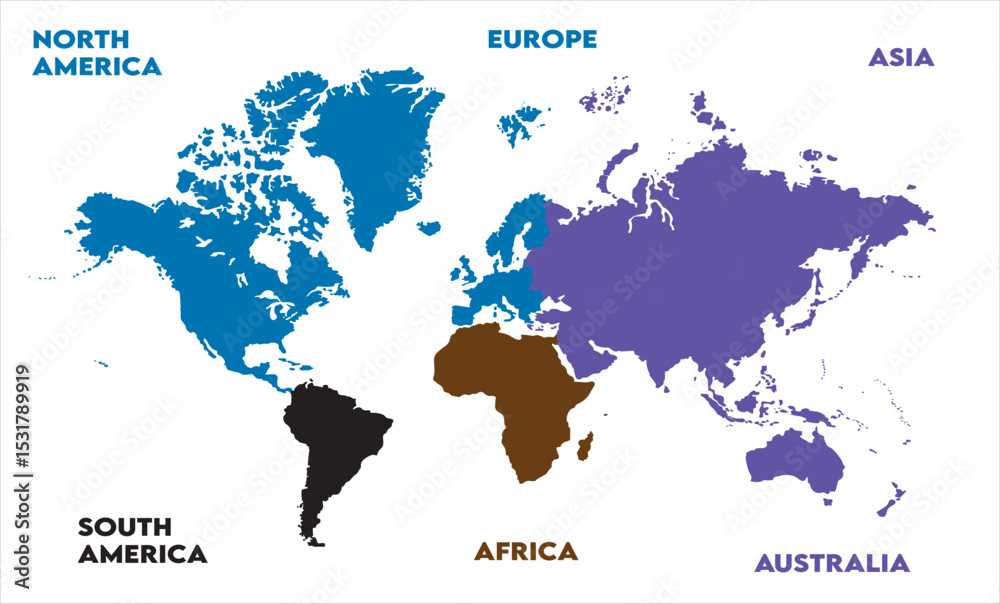 Naklejka premium Political map-01, modern world map graphic, Countries Silhouettes Stock Illustrations, Vectors