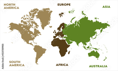 Physical map-15, modern world map graphic, Countries Silhouettes Stock Illustrations, Vectors
