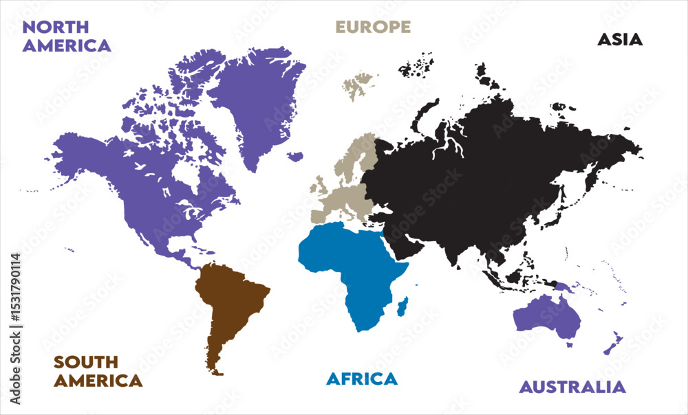 Naklejka premium Political map-10, modern world map graphic, Countries Silhouettes Stock Illustrations, Vectors