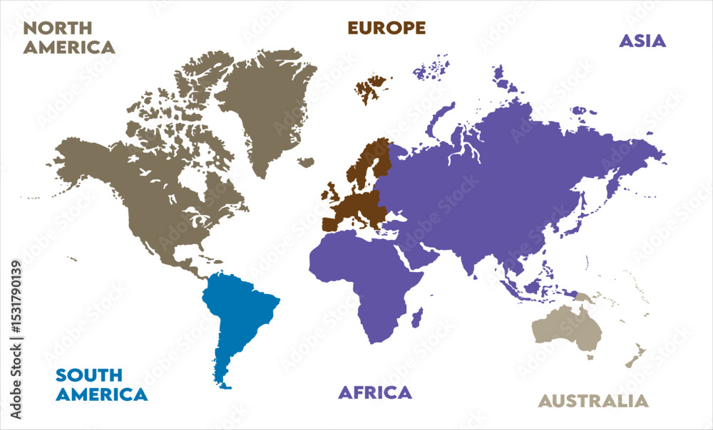 Naklejka premium Political map-12, modern world map graphic, Countries Silhouettes Stock Illustrations, Vectors