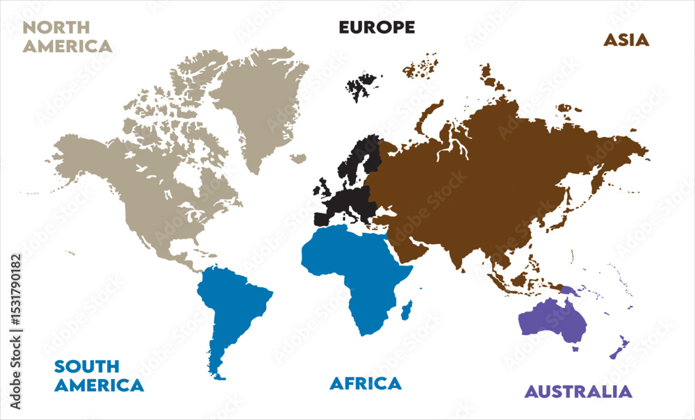 Naklejka premium Political map-14, modern world map graphic, Countries Silhouettes Stock Illustrations, Vectors