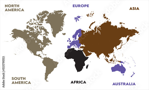 Political map-13, modern world map graphic, Countries Silhouettes Stock Illustrations, Vectors