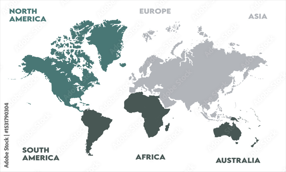 Naklejka premium Watercolor map-05, modern world map graphic, Countries Silhouettes Stock Illustrations, Vectors