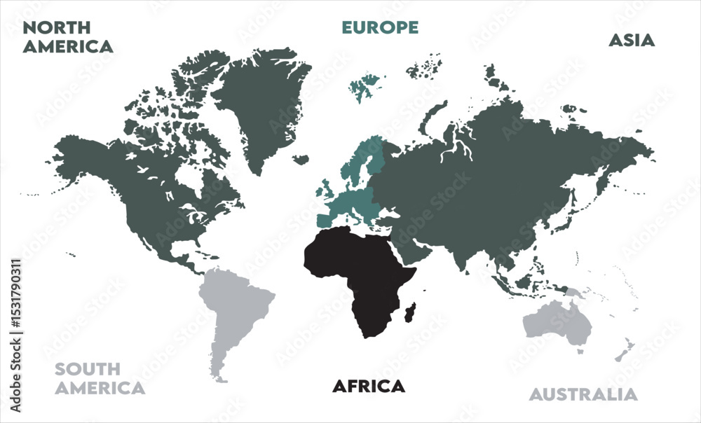 Fototapeta premium Watercolor map-06, modern world map graphic, Countries Silhouettes Stock Illustrations, Vectors