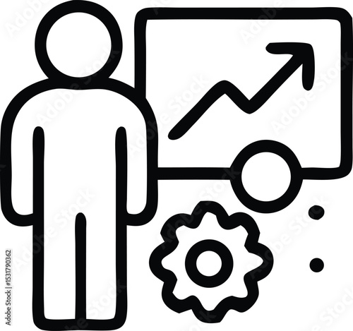 Icon Business presentation illustration showing growth with a person and gear mechanism for strategy and planning