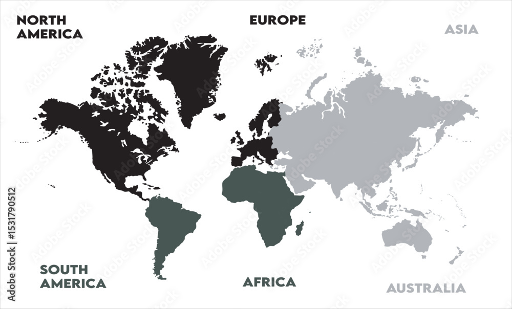 Naklejka premium Watercolor map-11, modern world map graphic, Countries Silhouettes Stock Illustrations, Vectors